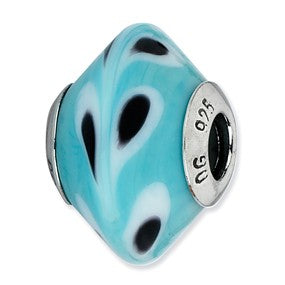 Sterling Silver Powder Blue w/ Dots Italian Murano Bead Charm hide-image
