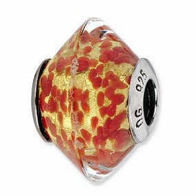 Sterling Silver Red/Yellow Italian Murano Glass Bead Charm hide-image