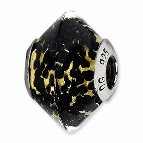 Sterling Silver Black/Yellow Italian Murano Glass Bead Charm hide-image