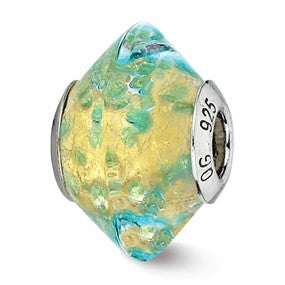 Sterling Silver Yellow/Teal Italian Murano Glass Bead Charm hide-image