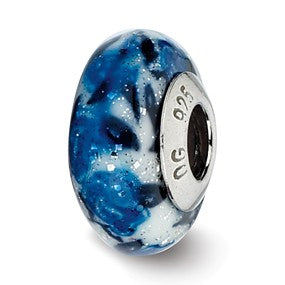 Sterling Silver Blue Rose Glitter Overlay Glass Bead Charm hide-image