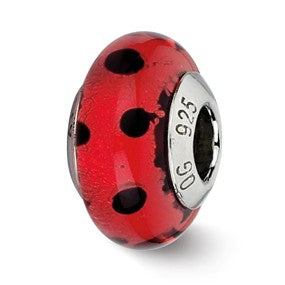 Sterling Silver Red w/Black Dots Italian Murano Bead Charm hide-image