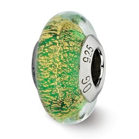 Sterling Silver Green/Gold Italian Murano Glass Bead Charm hide-image