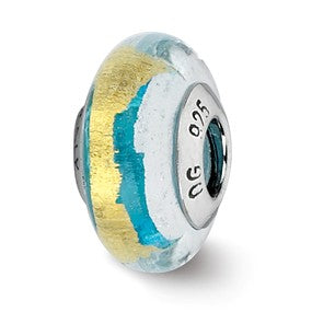 Sterling Silver Turquoise/Silver/Gold Italian Murano Bead Charm hide-image