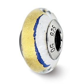 Sterling Silver Blue/Gold/Silver Italian Murano Bead Charm hide-image