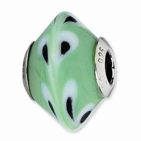 Sterling Silver Lt Green w/Black Dots Italian Murano Bead Charm hide-image