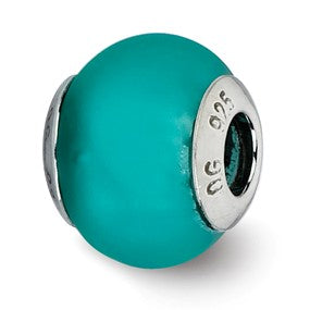 Sterling Silver Teal Matte Italian Murano Glass Bead Charm hide-image