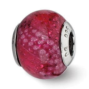Sterling Silver Fuschia Python Glitter Overlay Glass Bead Charm hide-image