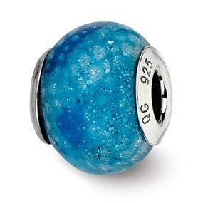 Sterling Silver Blue Python Glitter Overlay Glass Bead Charm hide-image