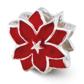 Sterling Silver Red Enameled Flower Bead Charm hide-image