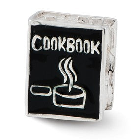 Sterling Silver Black Enameled Cookbook Bead Charm hide-image