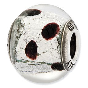 Sterling Silver Italian Murano Silver & Burgandy Glass Bead Charm hide-image