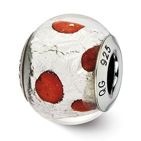 Sterling Silver Italian Murano Silver & Red Glass Bead Charm hide-image