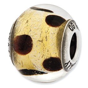 Sterling Silver Italian Murano Yellow & Brown Glass Bead Charm hide-image