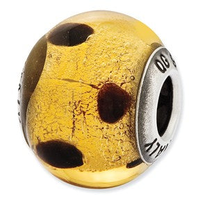 Sterling Silver Italian Murano Dark Yellow & Brown Glass Bead Charm hide-image