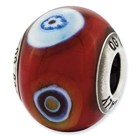 Sterling Silver Italian Dark Red w/Decorative Accents Glass Bea Charm hide-image