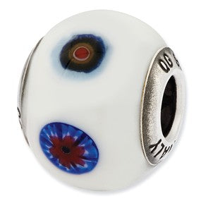 Sterling Silver Italian White w/Decorative Accents Glass Bead Charm hide-image