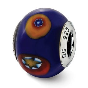 Sterling Silver Italian Blue w/Decorative Accents Glass Bead Charm hide-image