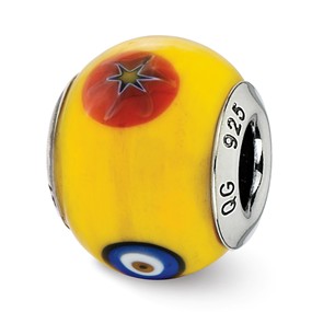 Sterling Silver Italian Yellow w/Decorative Accents Glass Bead Charm hide-image