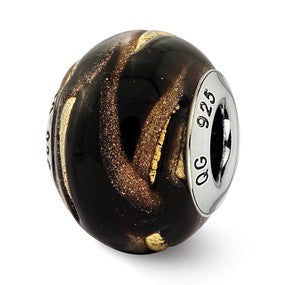 Sterling Silver Italian Brown & Gold Colored Glass Bead Charm hide-image