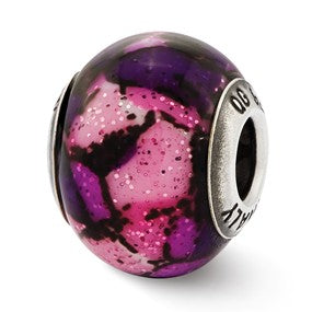 Sterling Silver Italian Pink Decorative Overlay Glass Bead Charm hide-image