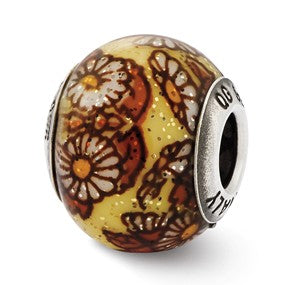 Sterling Silver Italian Yellow Floral Decorative Overlay Glass Charm hide-image