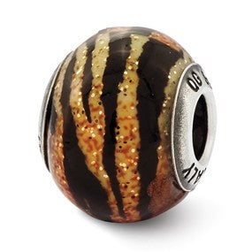 Sterling Silver Variegated Italian Orange,Yellow, & Black Glass Bead Charm hide-image