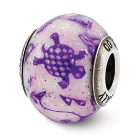 Sterling Silver Italian Decorative Purple Glass Bead Charm hide-image