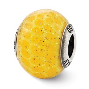 Sterling Silver Italian Yellow Glitter Glass Bead Charm hide-image