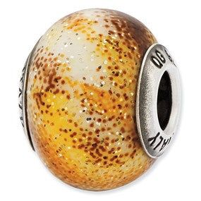 Sterling Silver Italian Yellow & Brown Glass Bead Charm hide-image