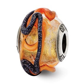 Sterling Silver Italian Yellow w/Blue & Orange Textured Lines G Charm hide-image