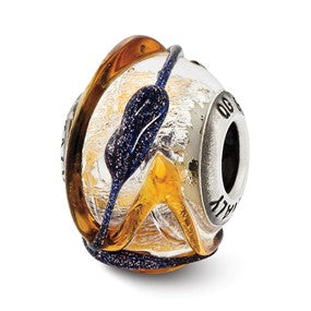 Sterling Silver Italian Silver w/Blue & Brown Textured Lines Gl Charm hide-image