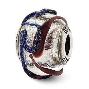Sterling Silver Italian Silver w/Purple Textured Lines Glass Be Charm hide-image