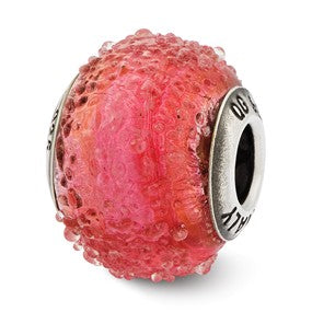 Sterling Silver Italian Pink & Orange Textured Glass Bead Charm hide-image