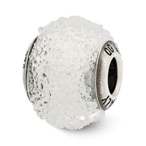 Sterling Silver Italian White Textured Glass Bead Charm hide-image