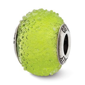 Sterling Silver Italian Light Green Textured Glass Bead Charm hide-image