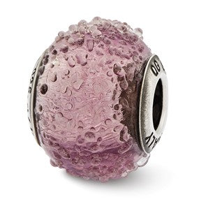 Sterling Silver Italian Light Purple Textured Glass Bead Charm hide-image
