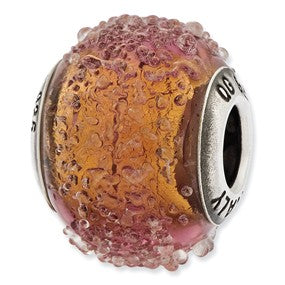 Sterling Silver Italian Dark Brown Textured Glass Bead Charm hide-image