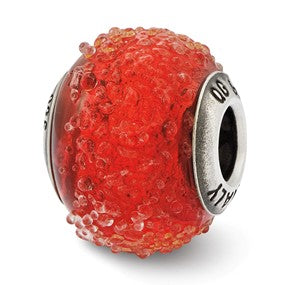 Sterling Silver Italian Red Textured Glass Bead Charm hide-image
