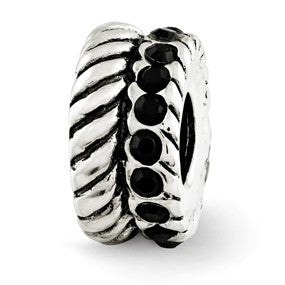 Sterling Silver Black Swarovski Elements & Textured Bead Charm hide-image