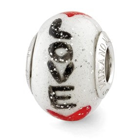Sterling Silver Love w/Hearts Italian Glass Bead Charm hide-image