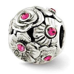 Sterling Silver Pink Swarovski Elements Flower Bead Charm hide-image
