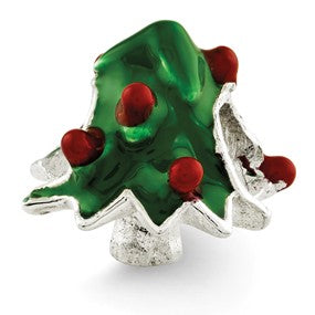 Sterling Silver Enameled Christmas Tree Bead Charm hide-image