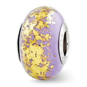 Sterling Silver Lilac w/Gold Foil Ceramic Bead Charm hide-image