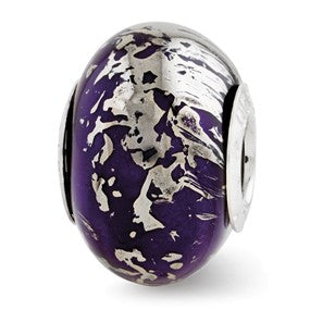 Sterling Silver Dark Purple w/Platinum Foil Ceramic Bead Charm hide-image