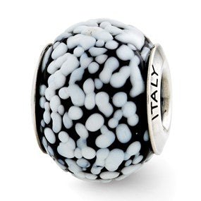Sterling Silver White/Black Italian Murano Glass Bead Charm hide-image