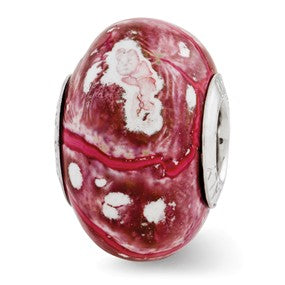 Sterling Silver Pink/White Ceramic Bead Charm hide-image