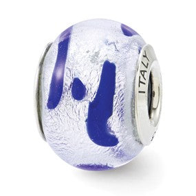 Sterling Silver Silver/White Italian Murano Glass Bead Charm hide-image
