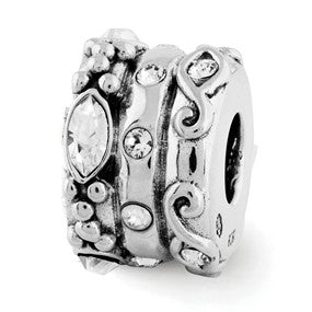 Sterling Silver Swarovski Elements Fancy Bali Bead Charm hide-image