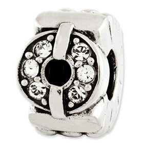 Sterling Silver Swarovski Elements Circle Textured Bead Charm hide-image